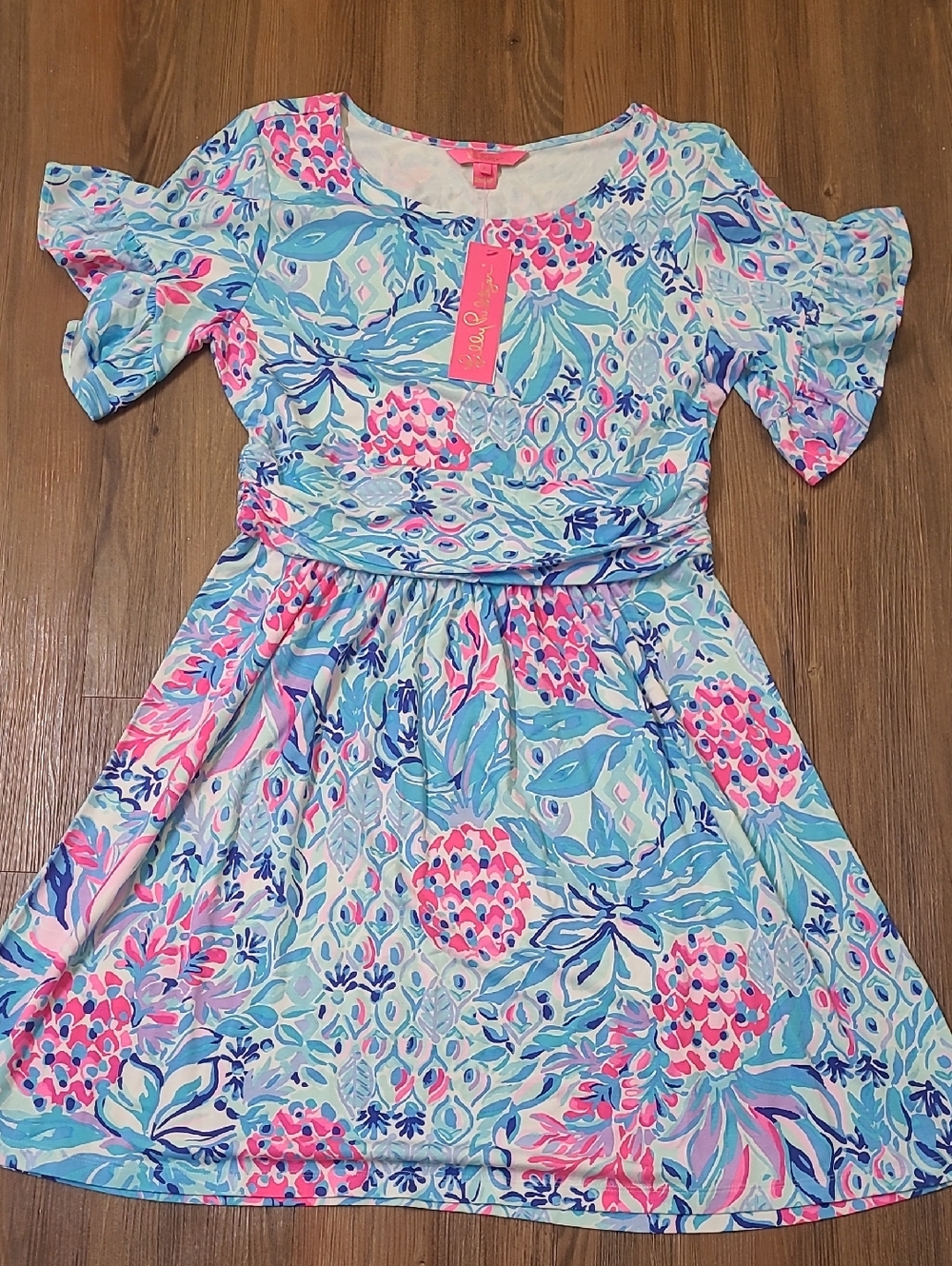 Lilly Pulitzer Pink & Aqua Floral Ruffle-Sleeve Dress